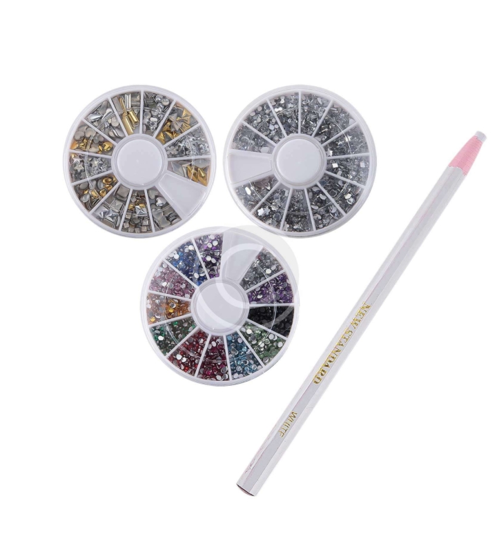 Professional Manicure Nail Art Decorations Crystal With Gold And Silver Meta